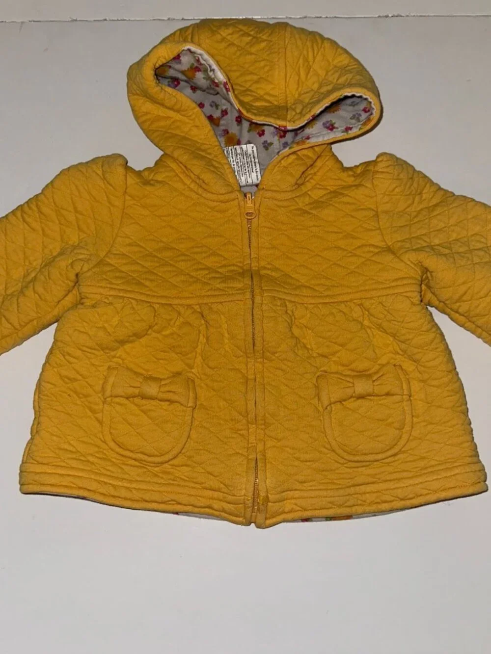 Gymboree 2011 Reversible Quilted Hooded Jacket Sz 2T-3T Yellow & Ditsy Floral